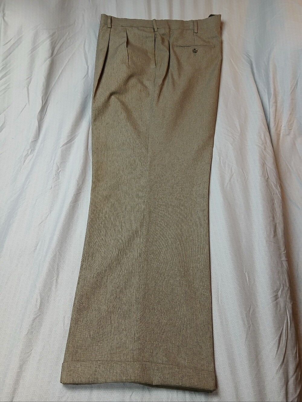 Savane Tailored Comfort Tan Micro Check Pleated Cuffed Pants 44x32